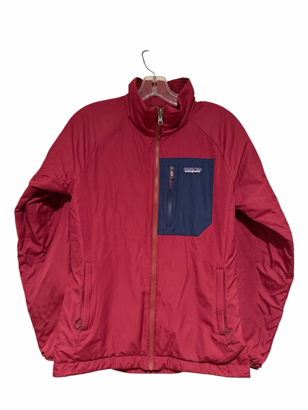 Patagonia Burgundy Puffer Jacket with Navy Chest Pocket - Picture 2 of 5